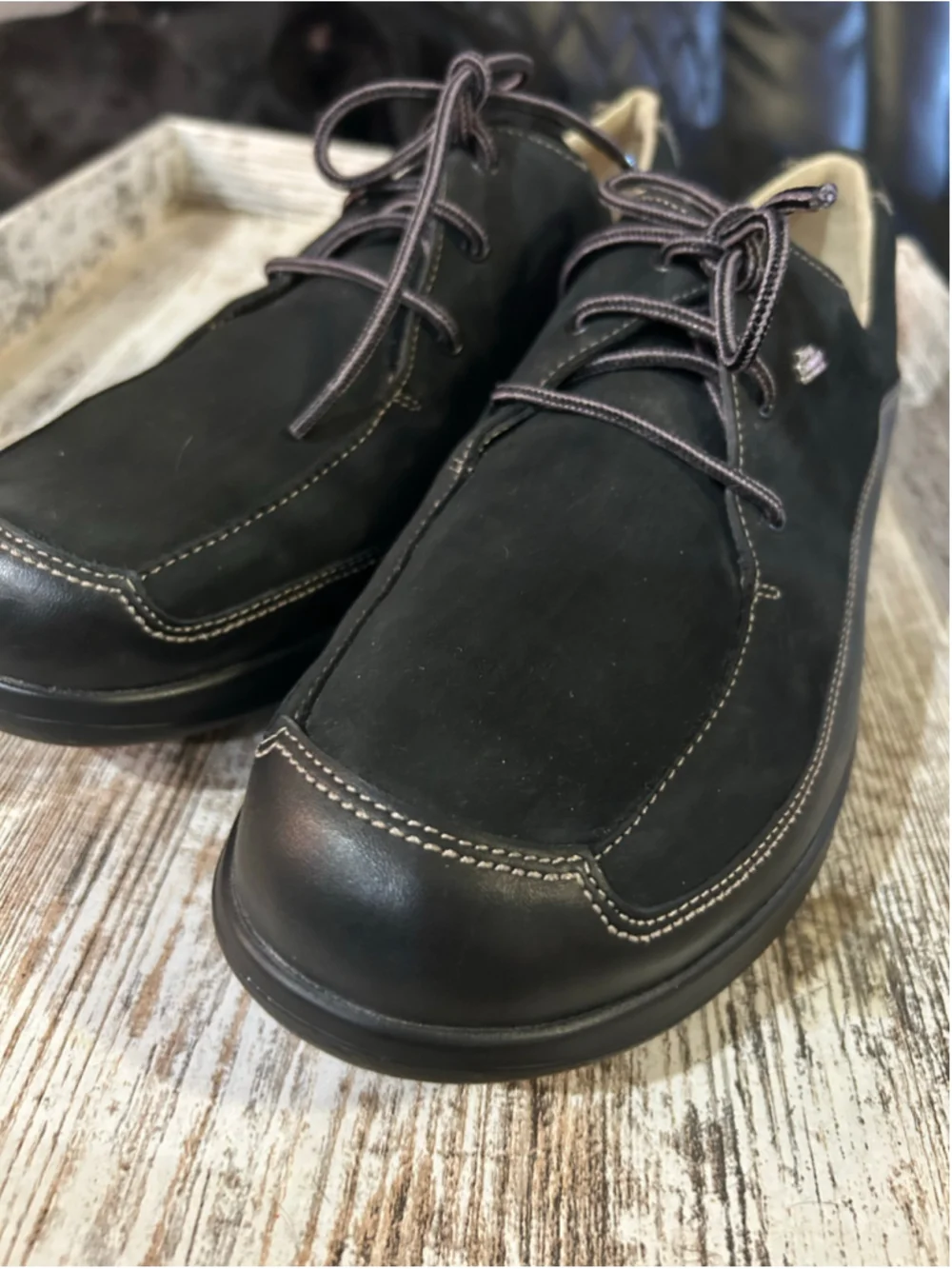 Finn Comfort Black Leather Lace-Up Comfort Shoes